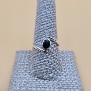 Size 9.25 Sterling Silver Black Stone Inlay Simple Band Ring A5429